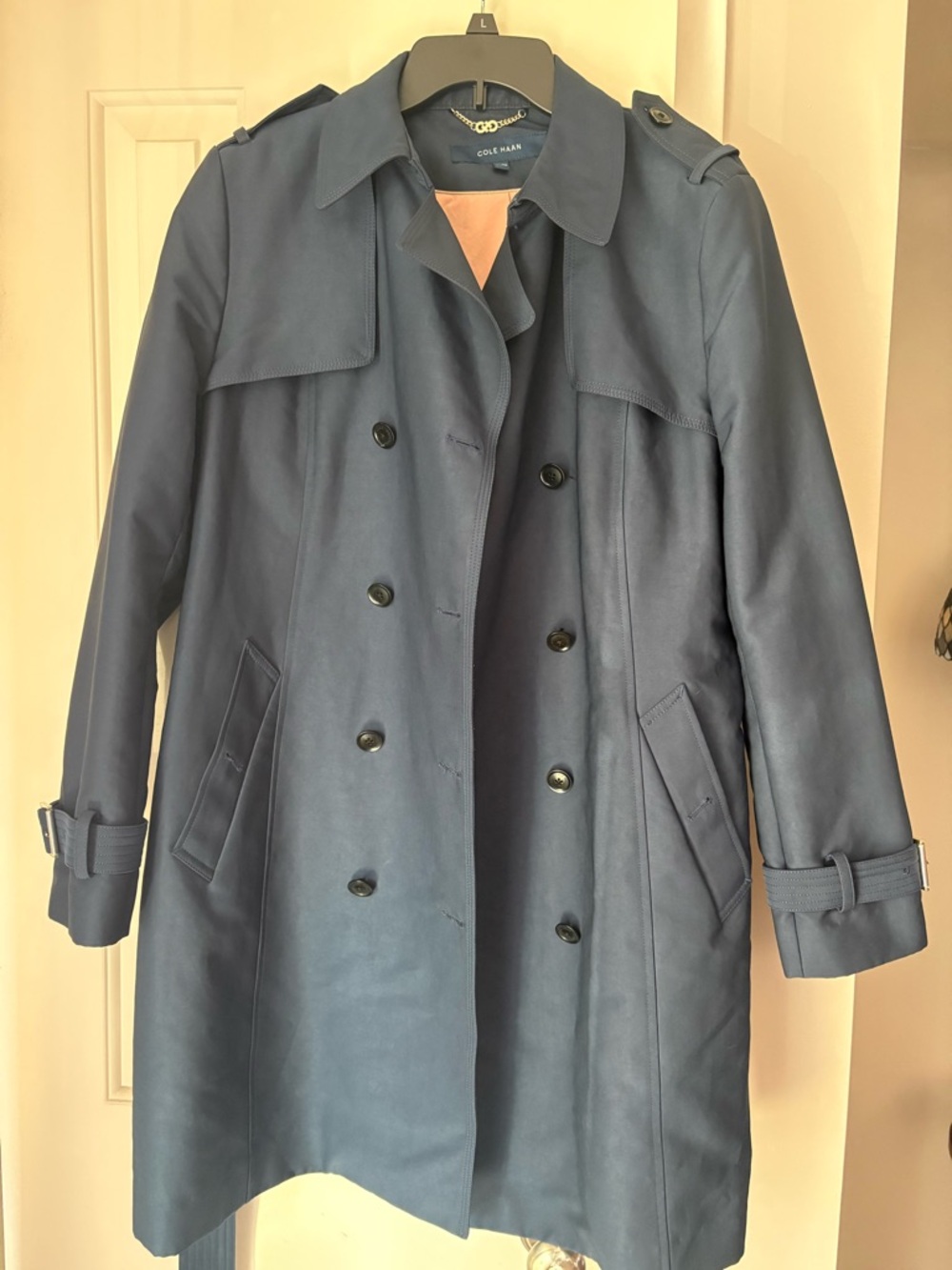 Cole Haan Navy Double-Breasted Trench with Belted Cuffs